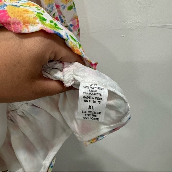 Wishing Waves Floral Smocked Peplum Balloon Sleeve Top Blouse Size XL - Picture 7 of 7